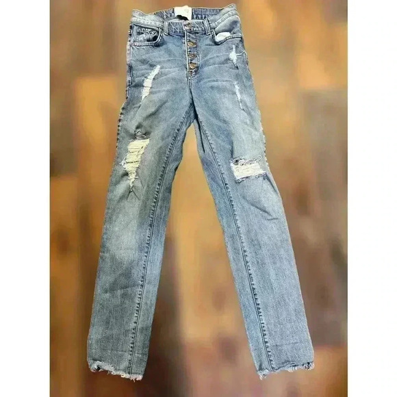 Revice High Rise Jeans Skinny‎ Distressed Deconstructed Raw Hem, Size 25/26 - Picture 1 of 9